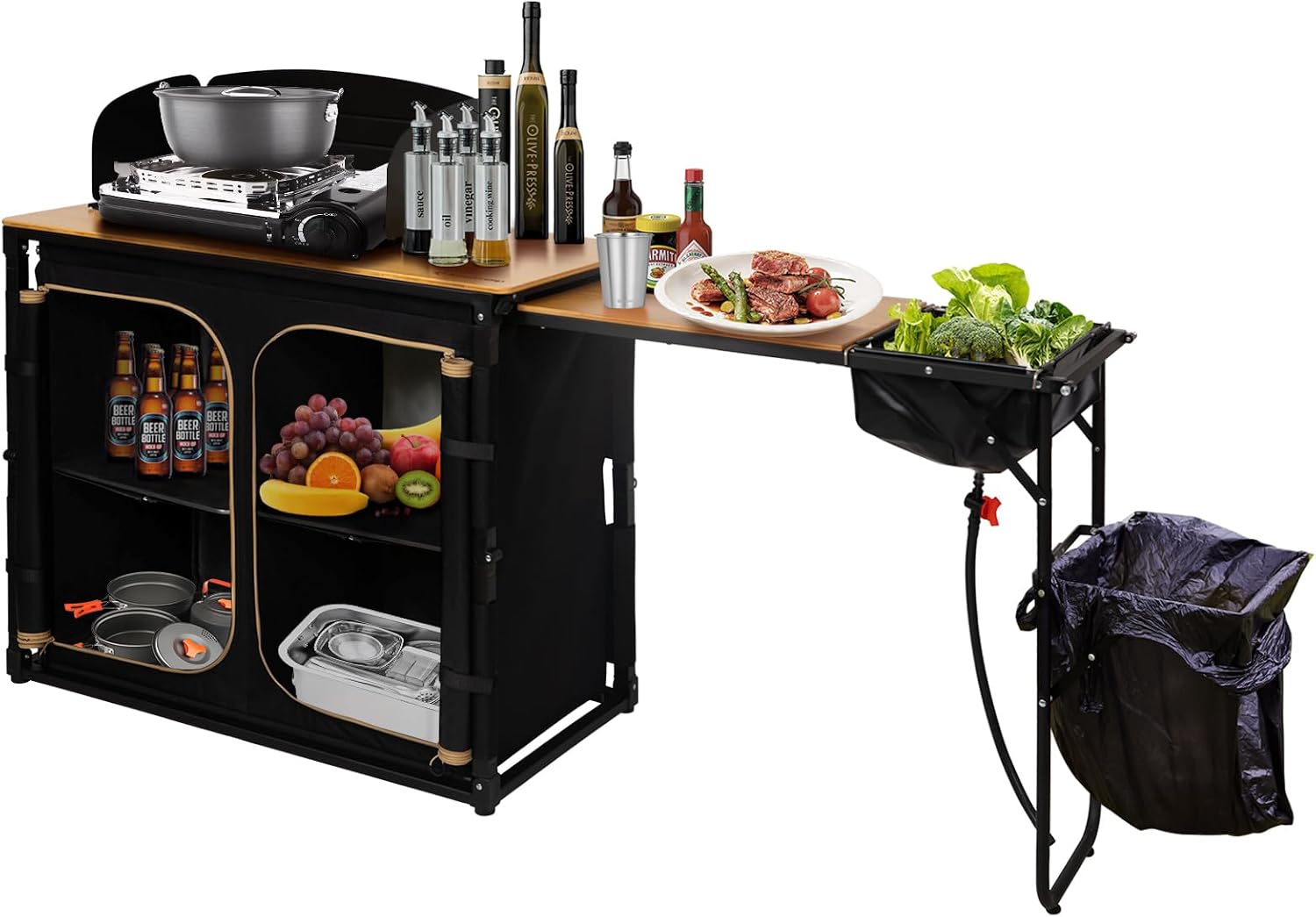 Camping Cooking Table With Windshield - Складной походный кухонный стол из бамбука