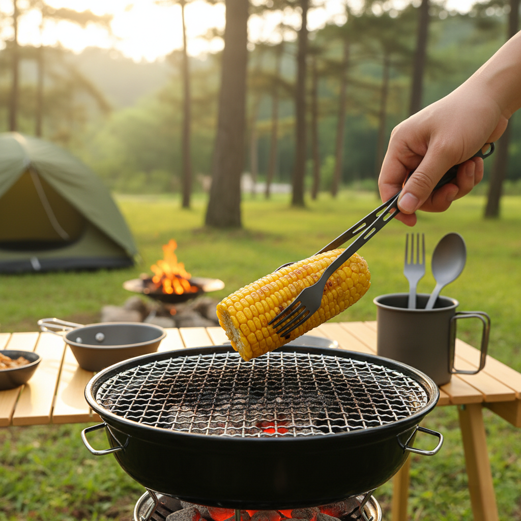 Camping Cooking And Cutlery Set - Набор титановых ножей-вилок и ложек —