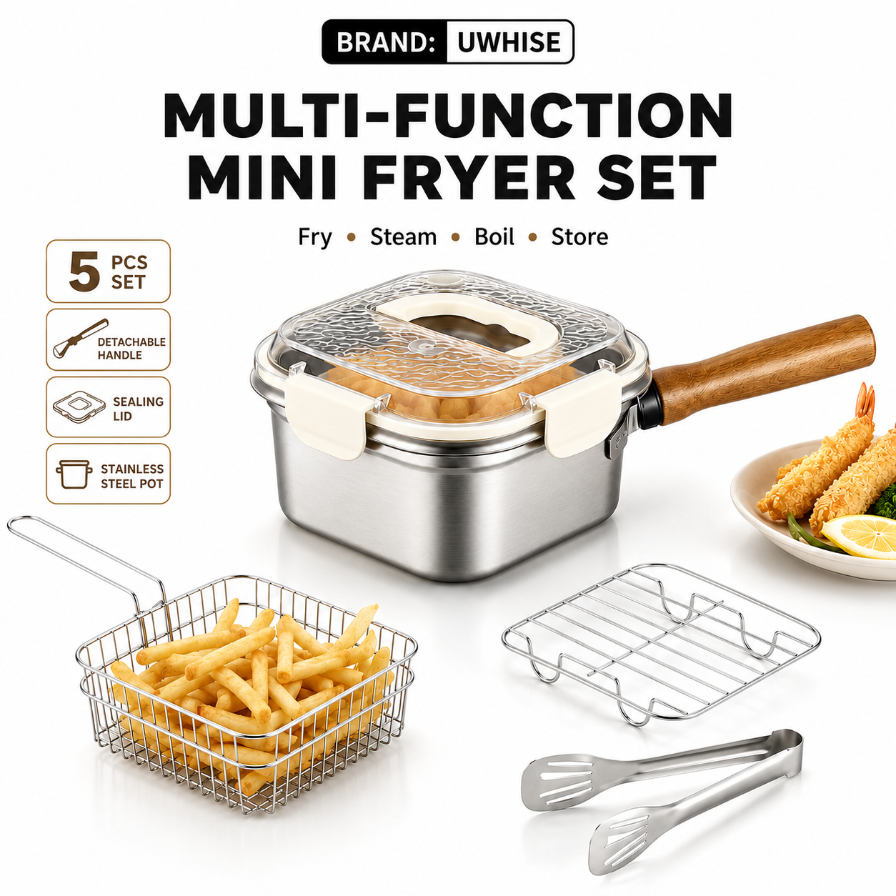 Camping Cooking Utensils - Квадратная фритюрница Uwhise из нержавеющей стали