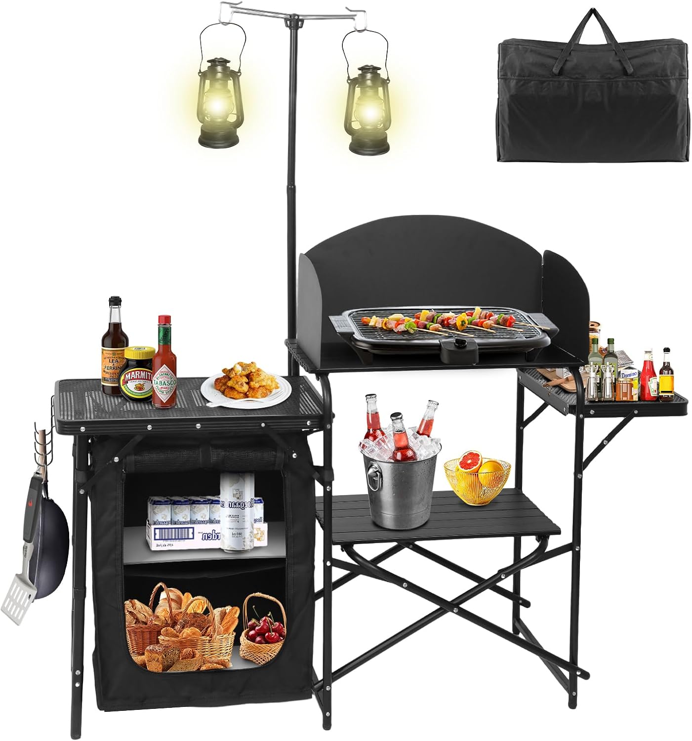 Camping Cooking Table With Windshield - Портативная складная кухонная станция для кемпинга