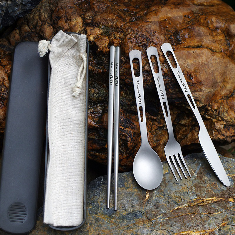 Camping Cooking And Cutlery Set - Набор титановых столовых приборов для кемпинга: