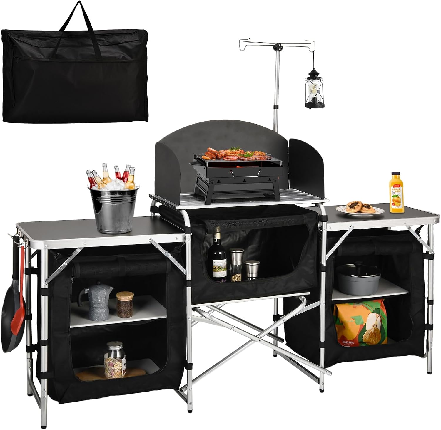 Camping Cooking Table With Windshield - Складной походный кухонный стол-станция с ветрозащитой,