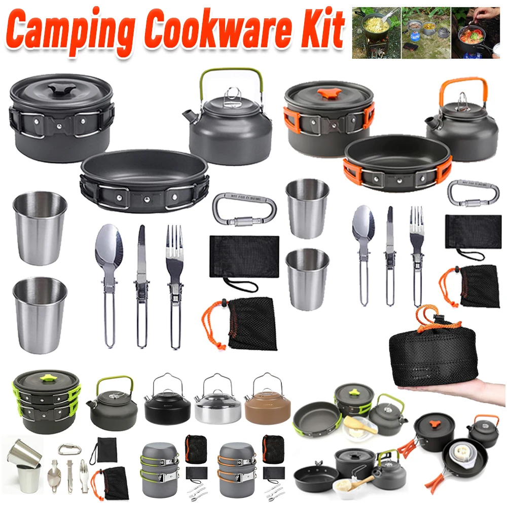 Camping Cooking Pot Stainless Steel - Набор походной посуды: чайник, кастрюля, сковорода,