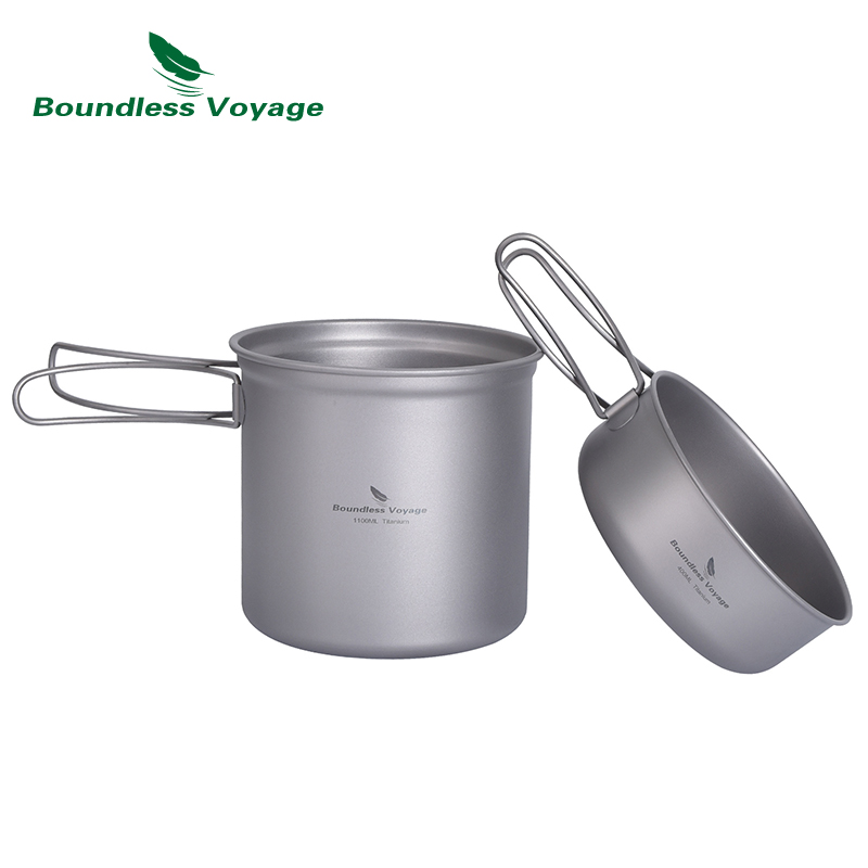 Camping Cooking Mess Kit - Титановая кастрюля Boundless Voyage, набор сковородок
