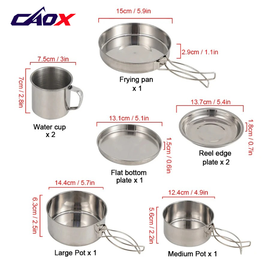 Набор походной посуды CAOX, 8  – обзор и цена Camping Cooking Mess Kit