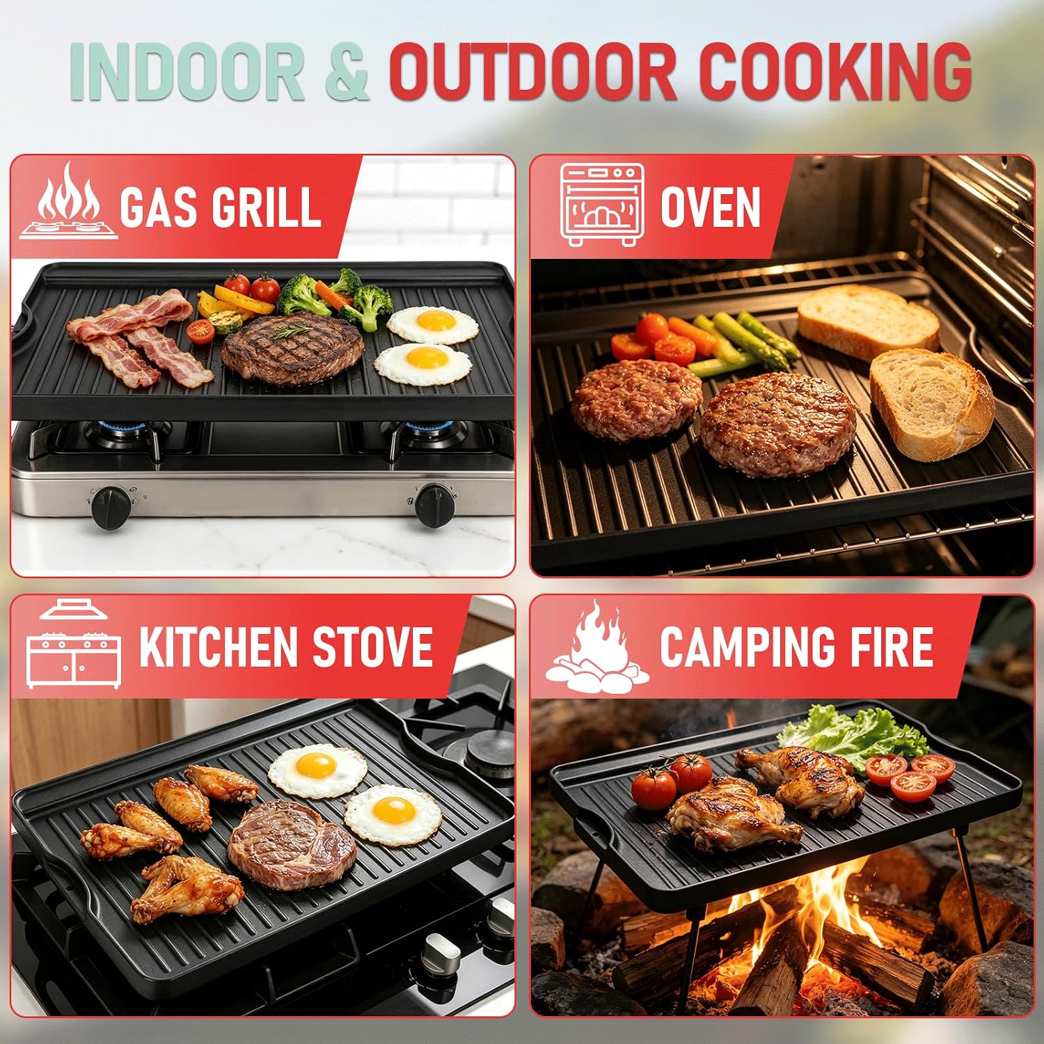 Двусторонняя чугунная сковород – обзор и цена Camping Cooking Flat Top