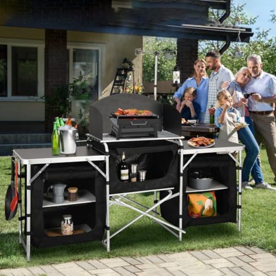 Кемпинговый кухонный стол, алю – обзор и цена Camping Cooking Table With Windshield