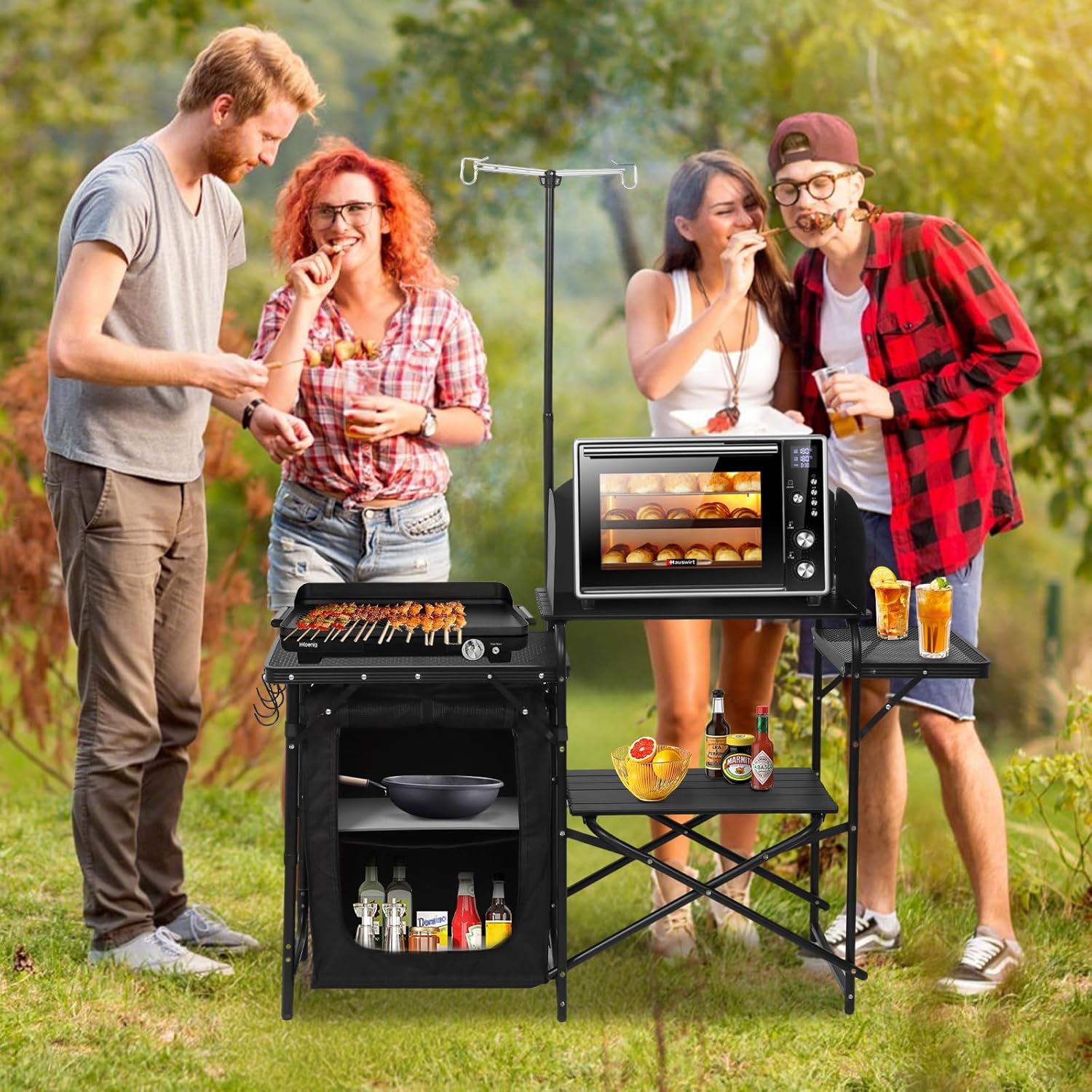 Портативная складная кухонная  – обзор и цена Camping Cooking Table With Windshield